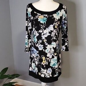 White House Black Market Tunic Boatneck Floral Pullover Mini Dress Size M